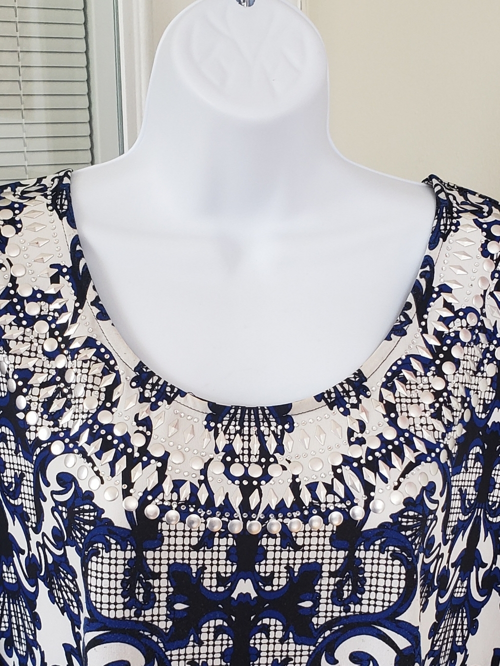 Alfani Navy & White Ornate Sleeveless Tank Top, 3X